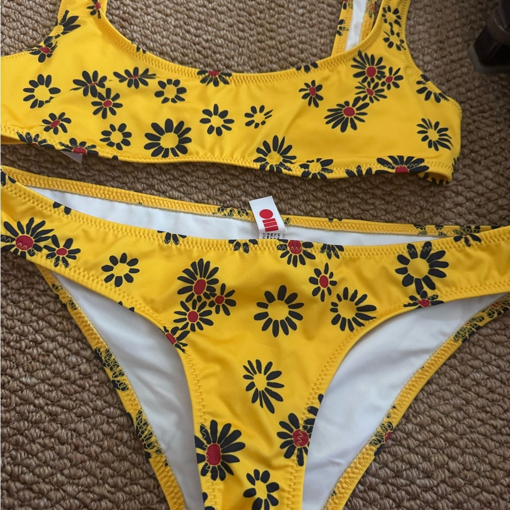 Solid Yellow Bikini with Floral Design